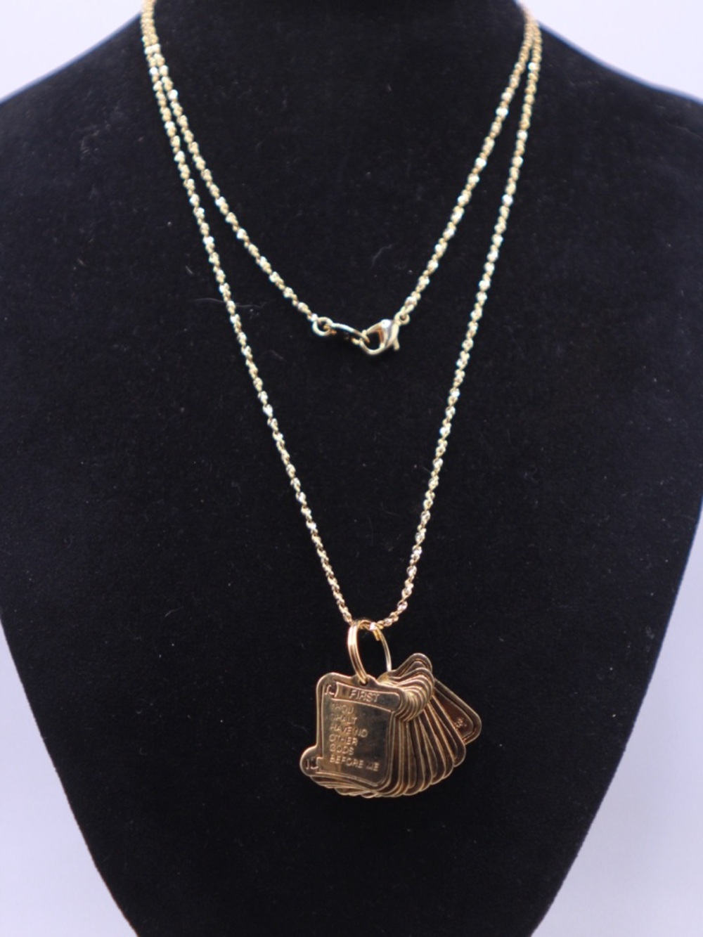 Gold Tone Ten Commandments Pendant Necklace